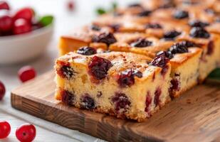Cranberry Cake on a Wooden Board photo