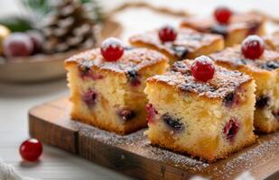 Cranberry Cake on a Wooden Board photo