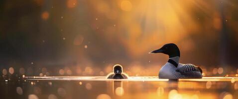 Loon and Chick at Sunset photo