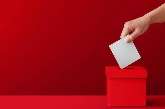 Hand Dropping Ballot Into Red Box photo