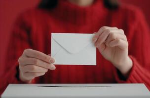 Person Voting With Ballot in Envelope photo