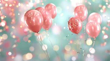 rosado Brillantina globos flotante con papel picado foto