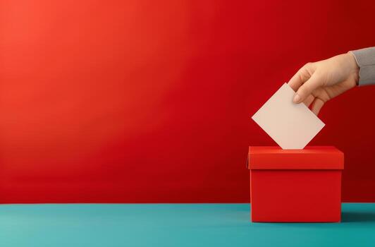 Hand Dropping Ballot Into Red Box photo