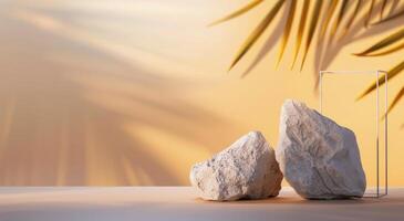 White Rocks and Yellow Sphere on a Platform photo