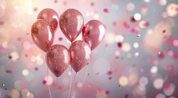 rosado Brillantina globos flotante con papel picado foto