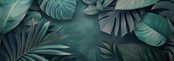 Green Leaves on Teal Background photo