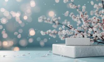 White Flowers and Marble Platform photo