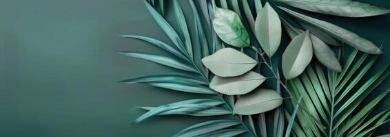 Green Leaves on Teal Background photo