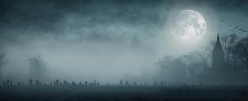 Foggy Graveyard Under Moonlight photo