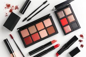 Makeup Palette and Brushes on White Background photo