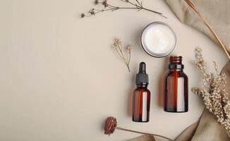 Skincare Products on a Beige Background photo