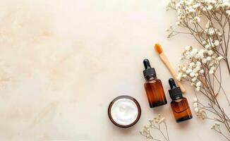 Skincare Products on a Beige Background photo
