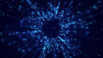 Digital Particle Burst Expanding in Blue Light Space Technology Looping Background video