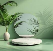 Pink Round Mirror on Terrazzo Platform photo