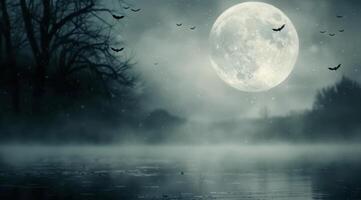 Haunted House on a Foggy Halloween Night photo