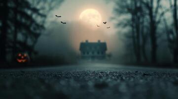 Haunted House on a Foggy Halloween Night photo