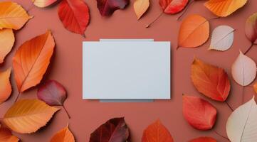 White Card With Autumn Leaves photo