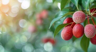 Red Lychee Fruit On Branch photo