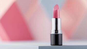 Pink Lipstick on Geometric Background photo