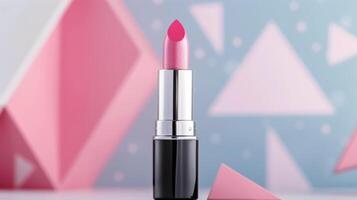Pink Lipstick on Geometric Background photo