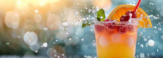 Refreshing Summer Drink Splashing In Pool photo