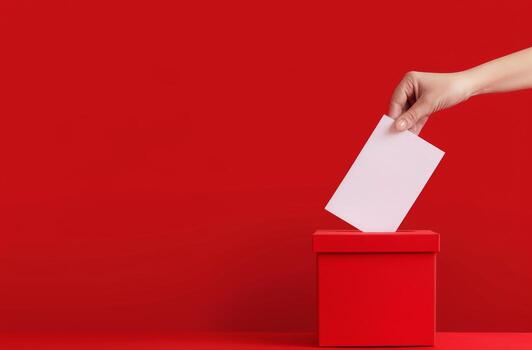 Hand Dropping Ballot Into Red Box photo