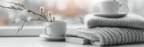 Cozy Windowside Books and Blanket photo