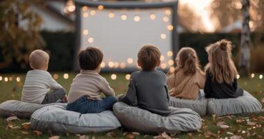 Children Watching Movie at Outdoor Screening photo