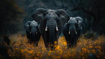 Group of Three Elephants Standing Together photo