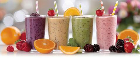 Four Fruit Smoothies on a Table photo