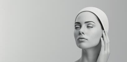 Woman With Eyes Closed, Holding Face, Studio Portrait photo