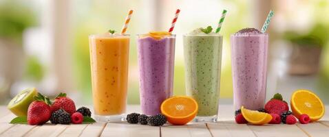 Four Fruit Smoothies on a Table photo