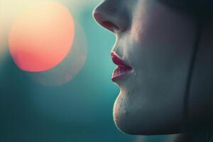 Woman's Profile With Pink Lipstick photo