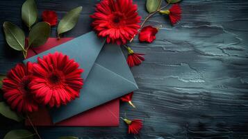 Red Flowers on Blue Background photo