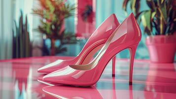 Pink High Heels on Table photo