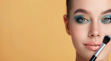 Woman Applying Makeup With Brush photo