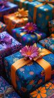 Group of Wrapped Presents Stacked Together photo