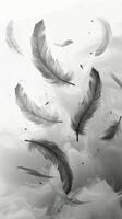 Group of White Feathers Floating on Water photo