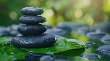 Stack of Rocks Balanced on Leaf photo