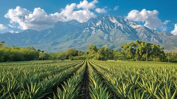 Pineapple Field With Mountain Background photo