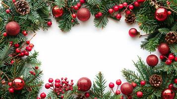 Christmas Wreath With Red Ornaments and Pine Cones photo