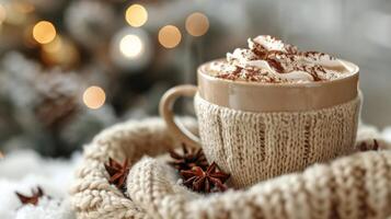 A Cup of Hot Chocolate on Blanket photo