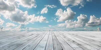 Wooden Floor With Clouds in the Sky photo
