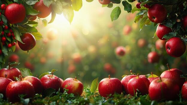 Red Apples Hanging From Tree photo