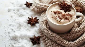 A Cup of Hot Chocolate on a Wooden Table photo