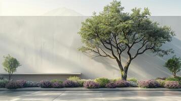 concrete wall with a tree photo