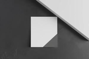 Blank business cards on black background. Mockup for branding identity. photo