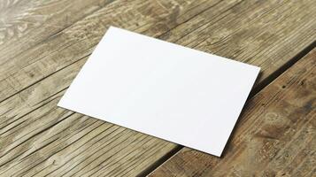 Blank business card mockup on wooden background. Template for branding identity. photo