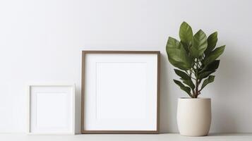Mock up frame with a plant in a pot on a white background photo