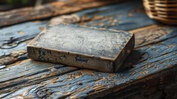 Old wooden piece on a wooden table photo